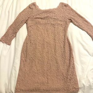 Lux Adrianna Papell Lace Sheath Dress Mauve Pink 12 Zip Back Cottage core